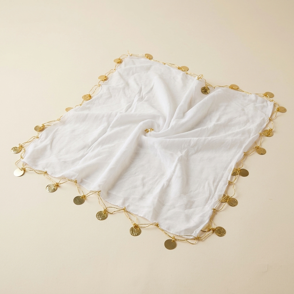 Mouchoir de Danse Halay Blanc avec Pièces Dorées