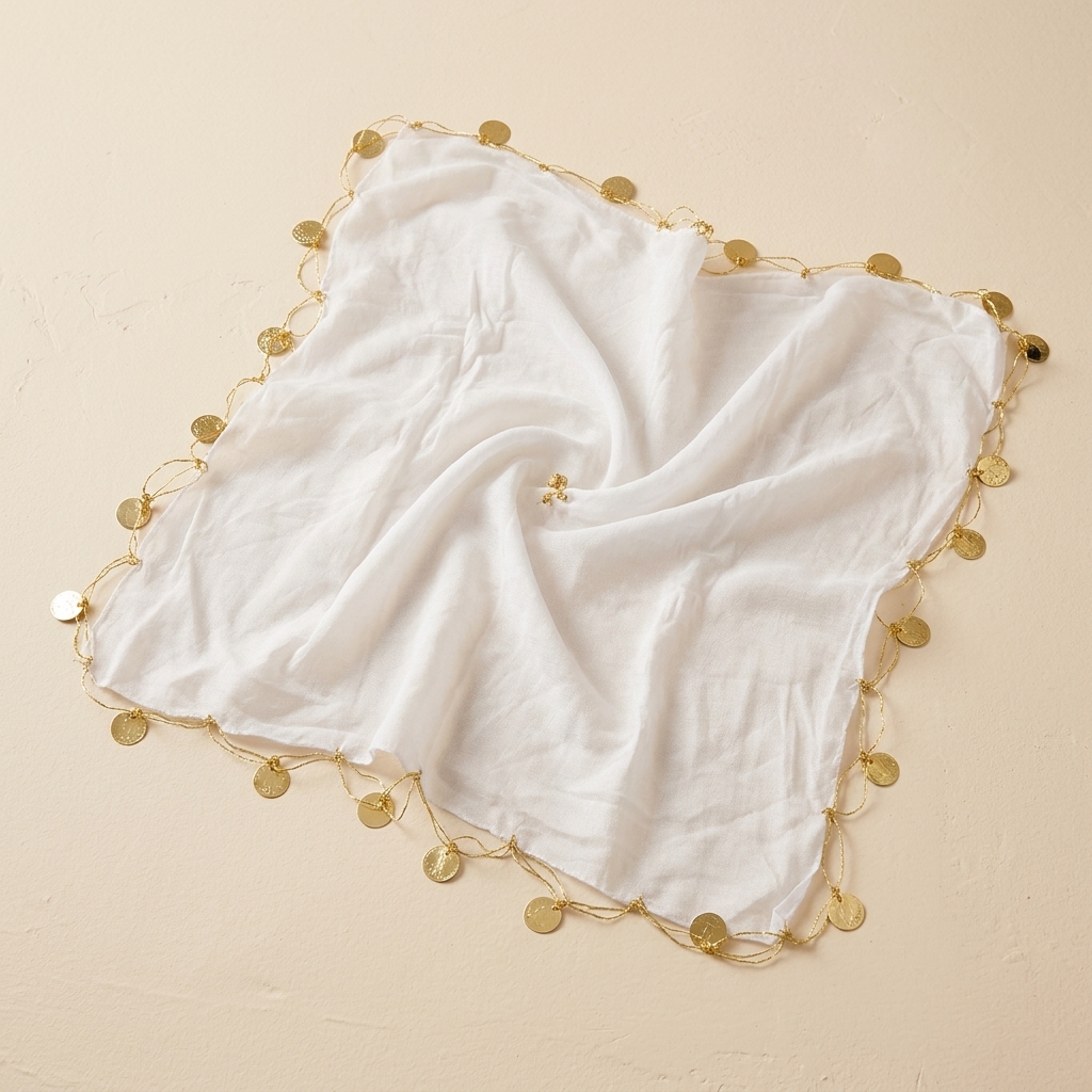Mouchoir de Danse Halay Blanc avec Pièces Dorées