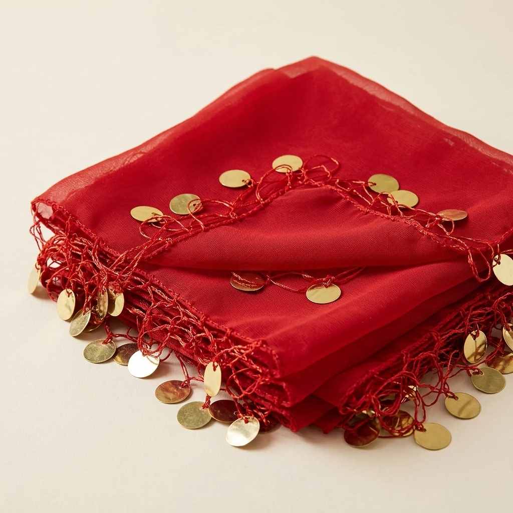 Lot de 10 Mouchoirs de Danse Traditionnelle Rouges à Pièces Dorées