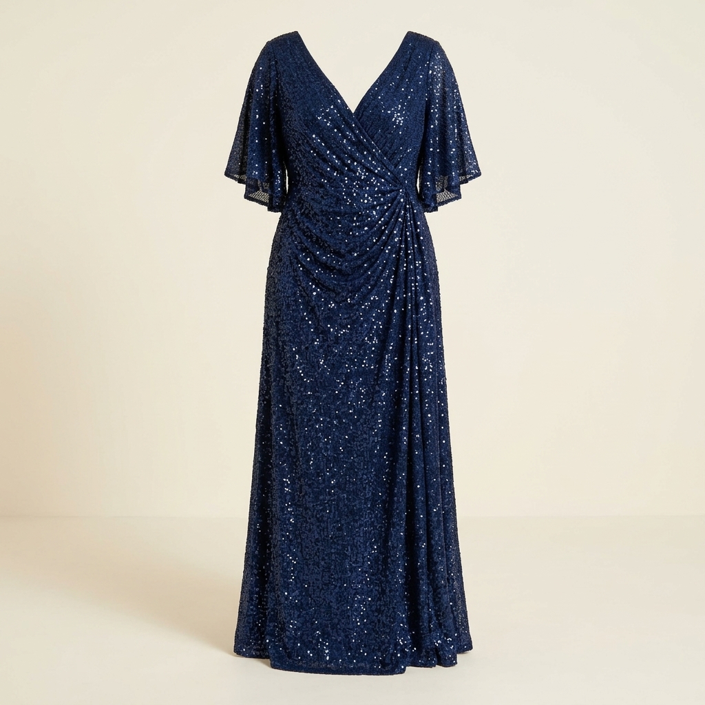 Robe de Soirée Longue à Paillettes Bleu Marine