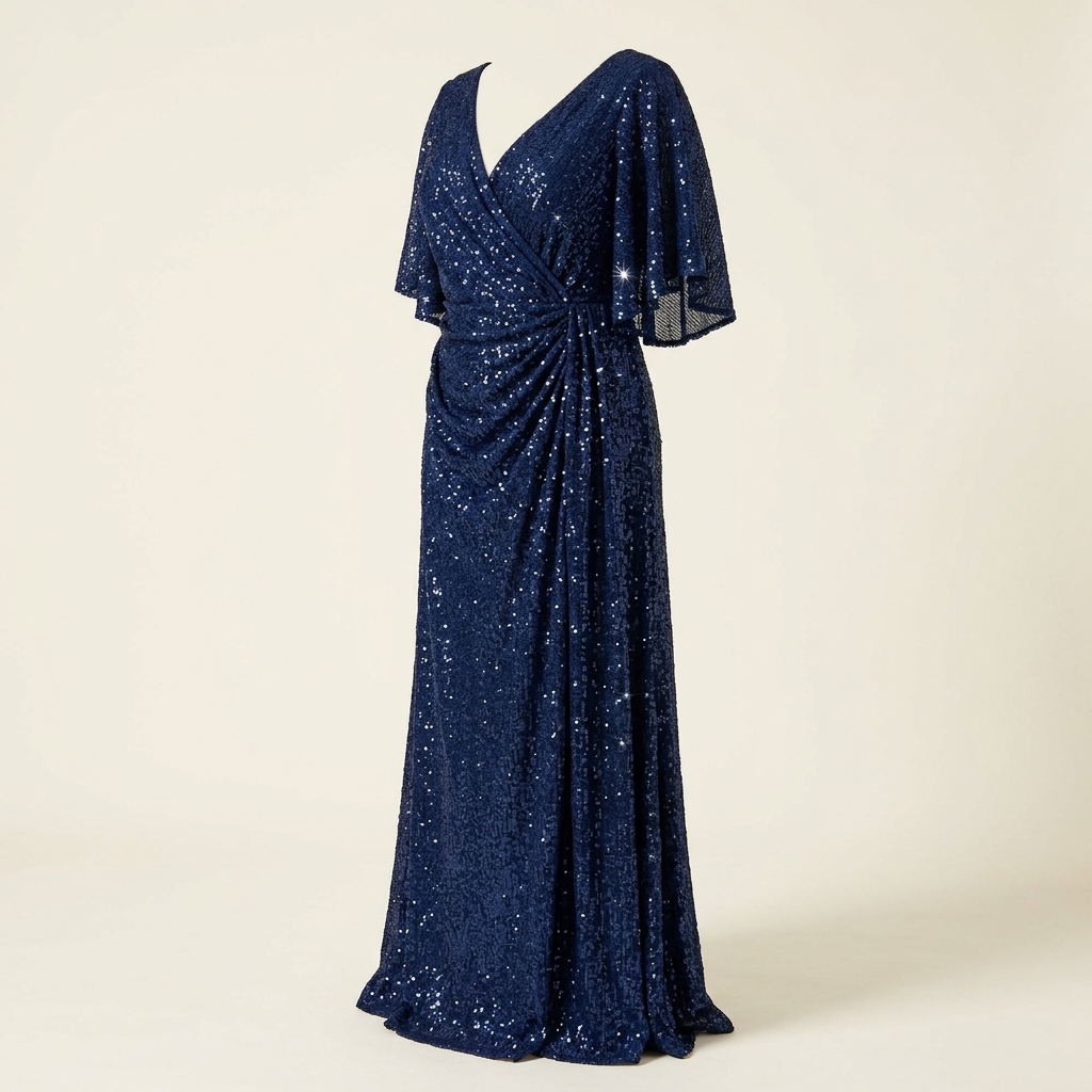 Robe de Soirée Longue à Paillettes Bleu Marine