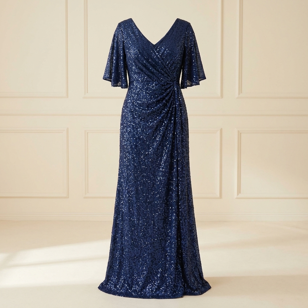 Robe de Soirée Longue à Paillettes Bleu Marine