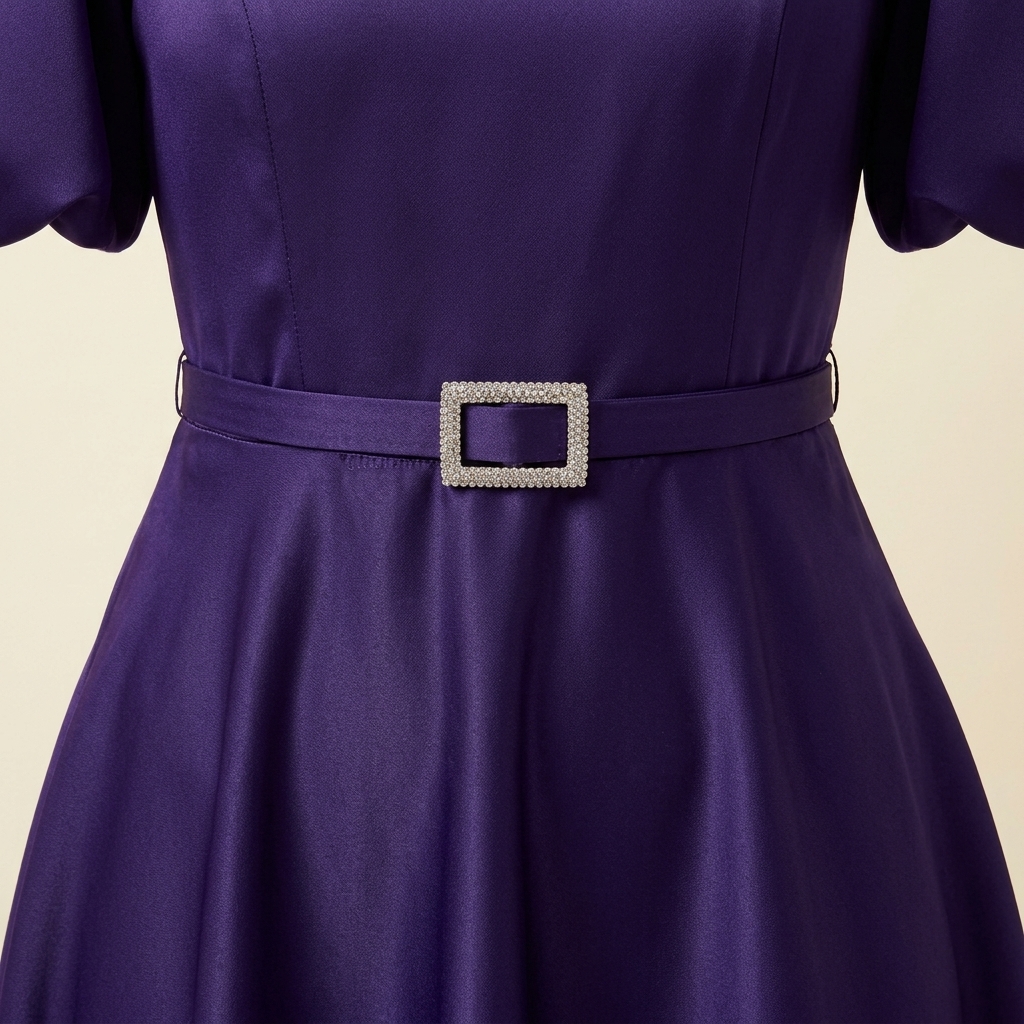 Robe de Soirée Midi Évasée avec Ceinture - Violette