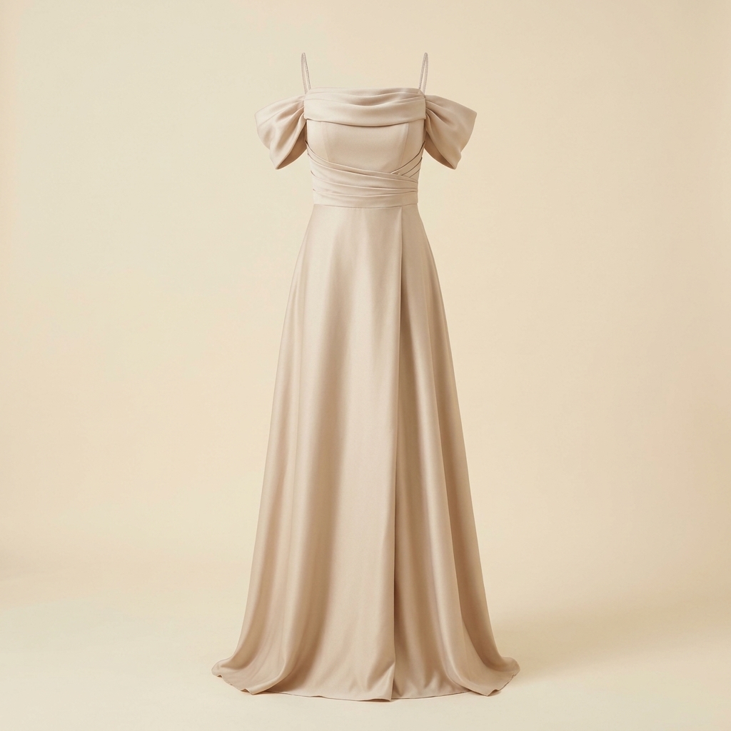 Robe de Soirée Longue Épaules Dénudées Champagne