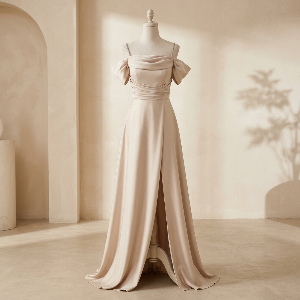 Robe de Soirée Longue Épaules Dénudées Champagne