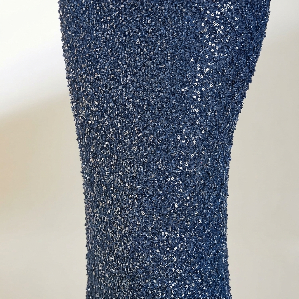 Robe de Soirée Longue Scintillante à Manches Longues Kenzel - Bleu