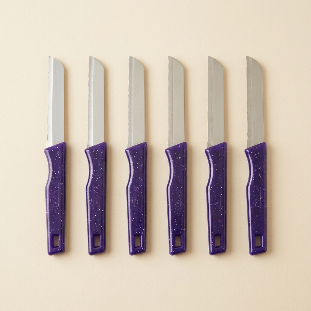 Lot de 6 Couteaux d'Office Solingen Dentelés - Manche Violet Pailleté