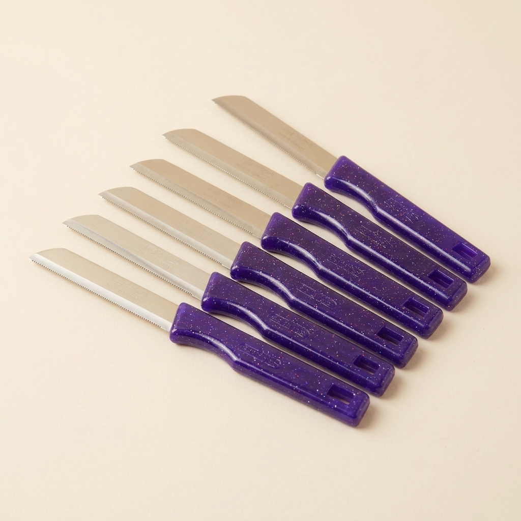 Lot de 6 Couteaux d'Office Solingen Dentelés - Manche Violet Pailleté