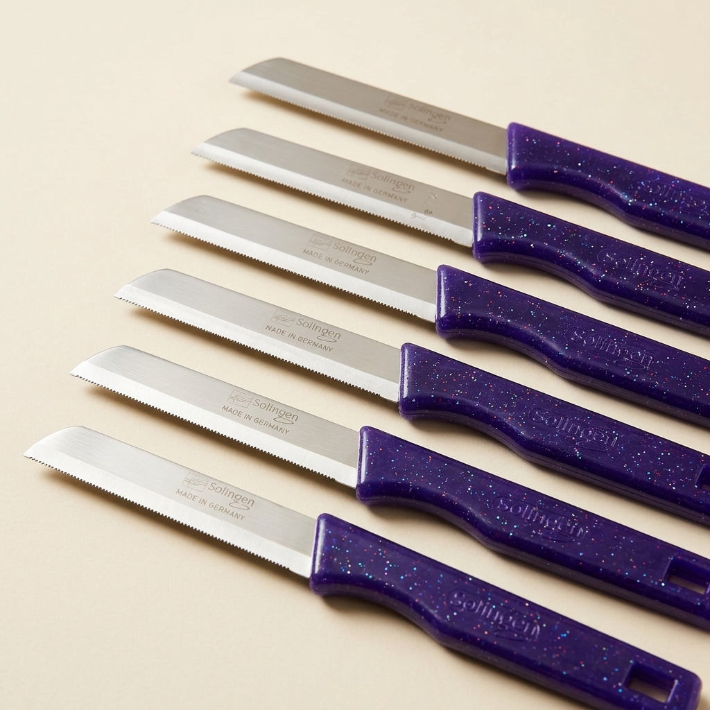 Lot de 6 Couteaux d'Office Solingen Dentelés - Manche Violet Pailleté