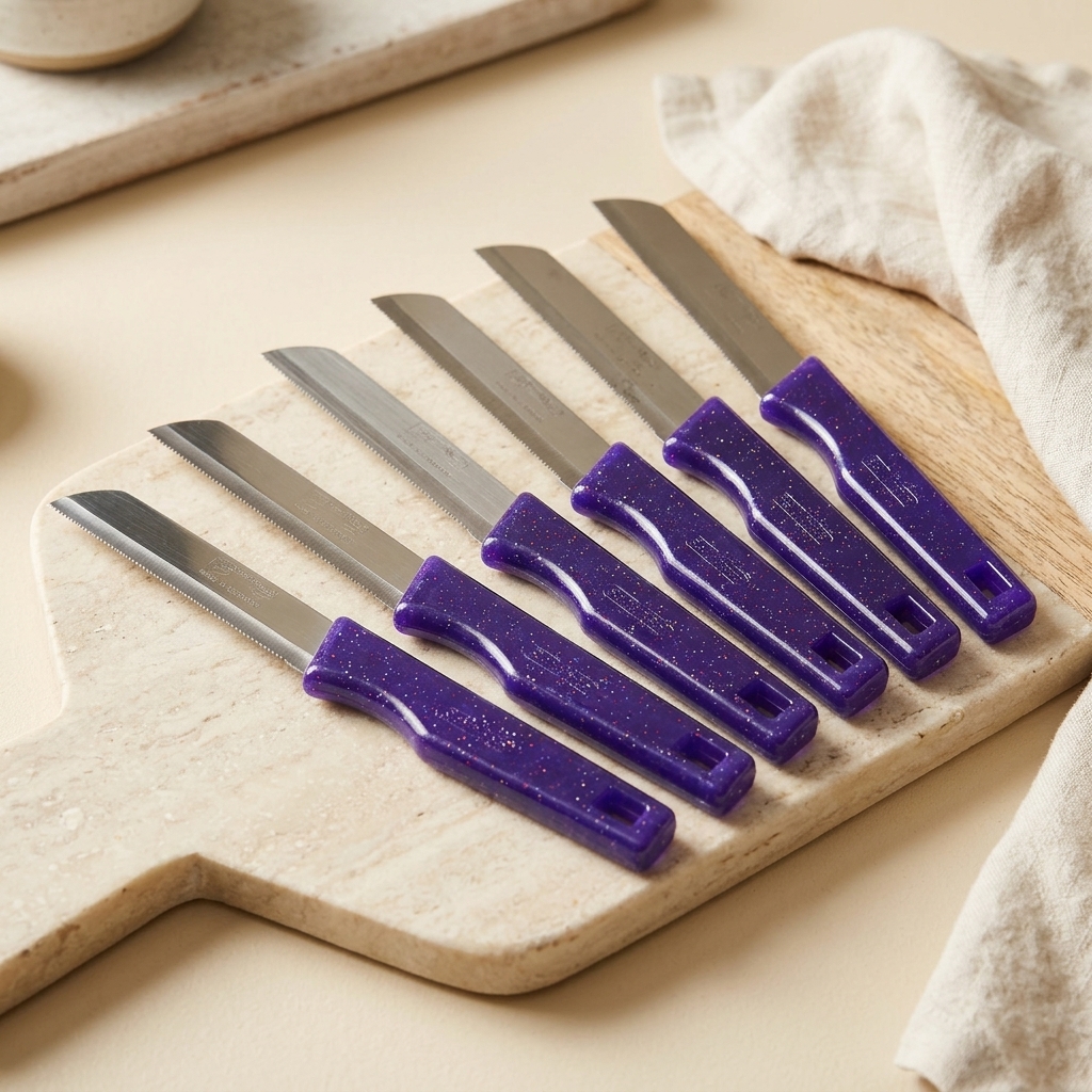 Lot de 6 Couteaux d'Office Solingen Dentelés - Manche Violet Pailleté