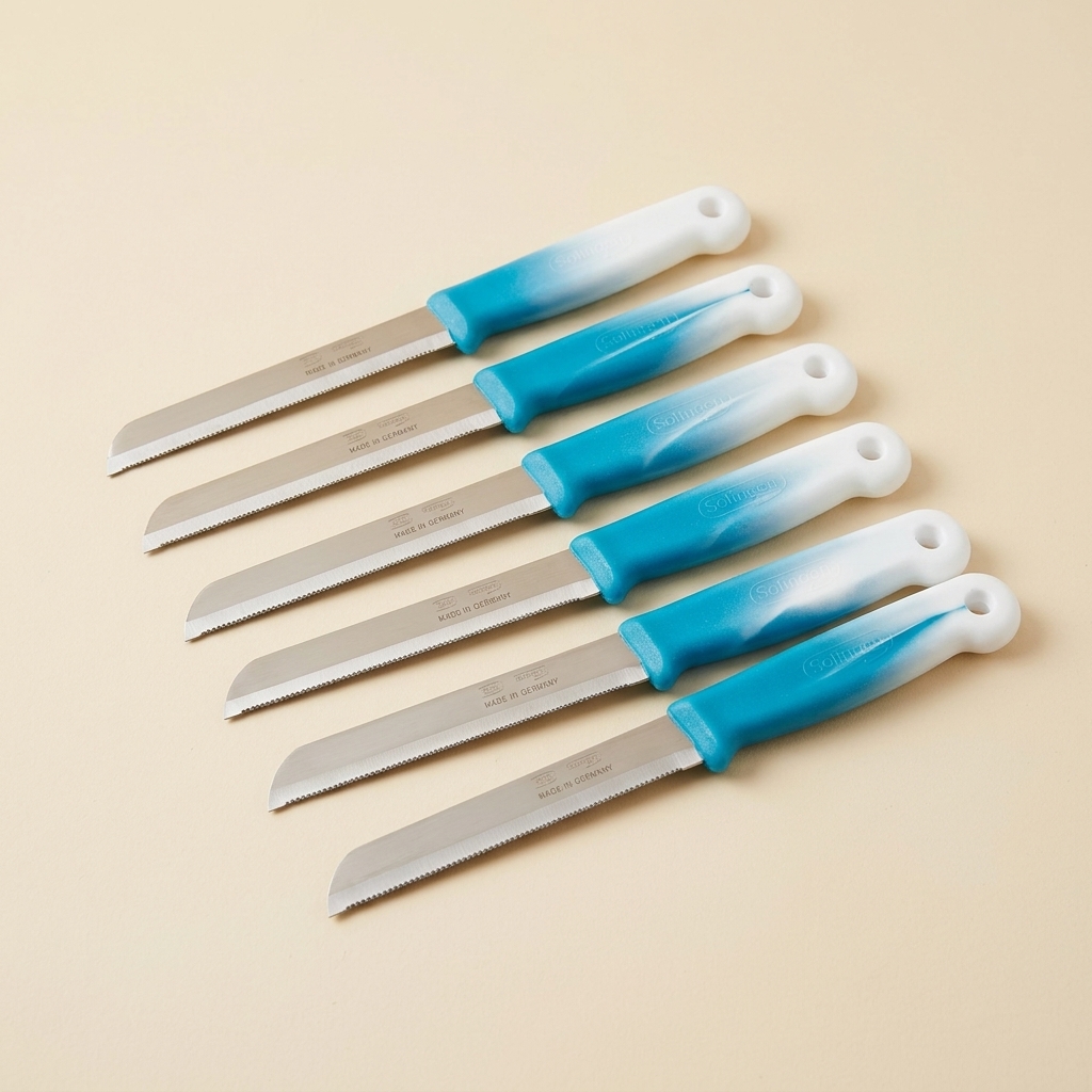 Lot de 6 Couteaux de Cuisine Dentelés Solingen - Bleu et Blanc