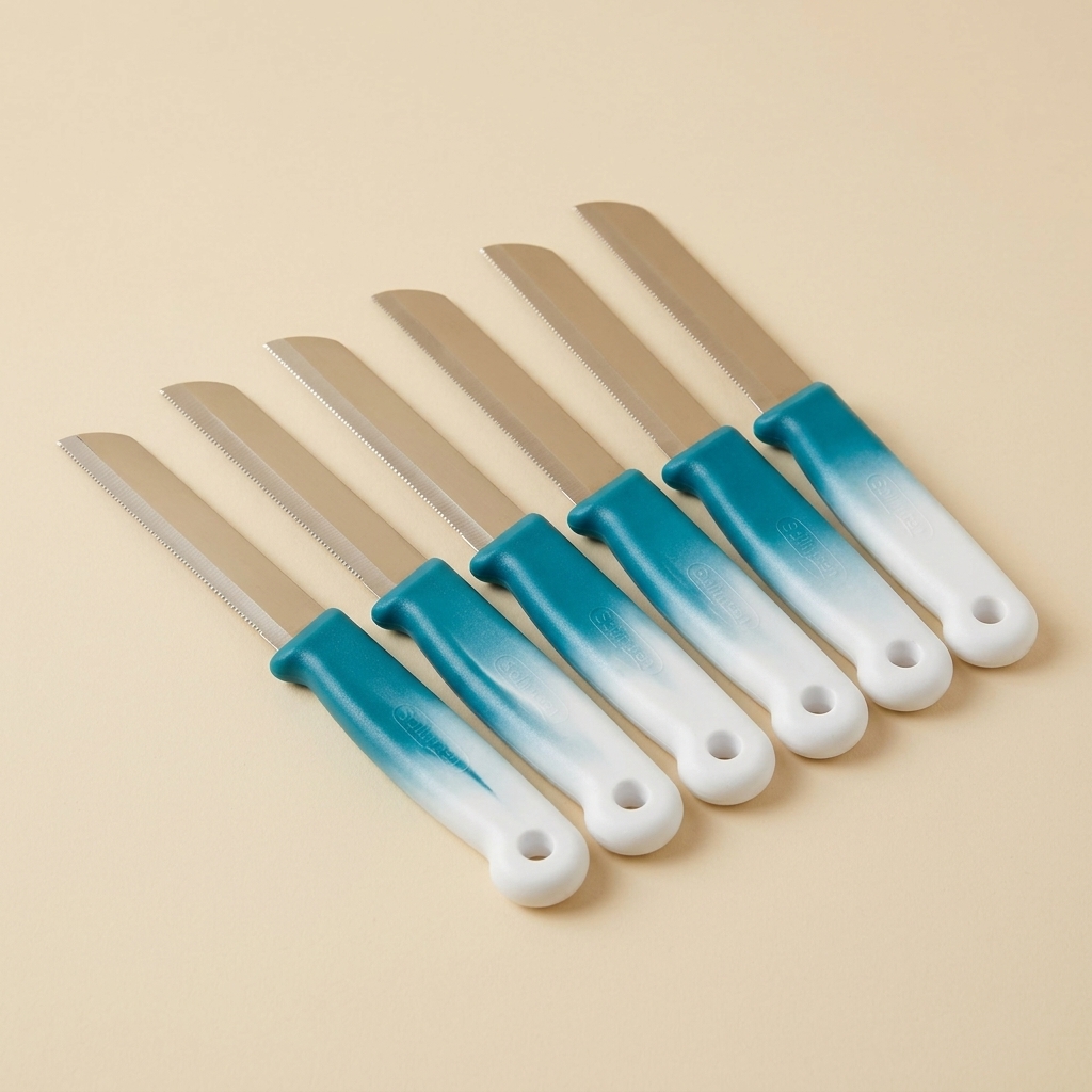 Lot de 6 Couteaux de Cuisine Dentelés Solingen - Bleu et Blanc