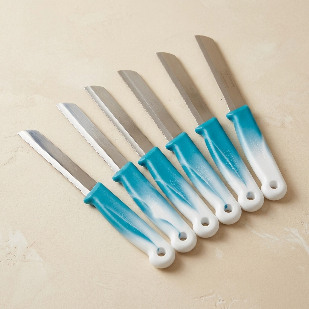 Lot de 6 Couteaux de Cuisine Dentelés Solingen - Bleu et Blanc