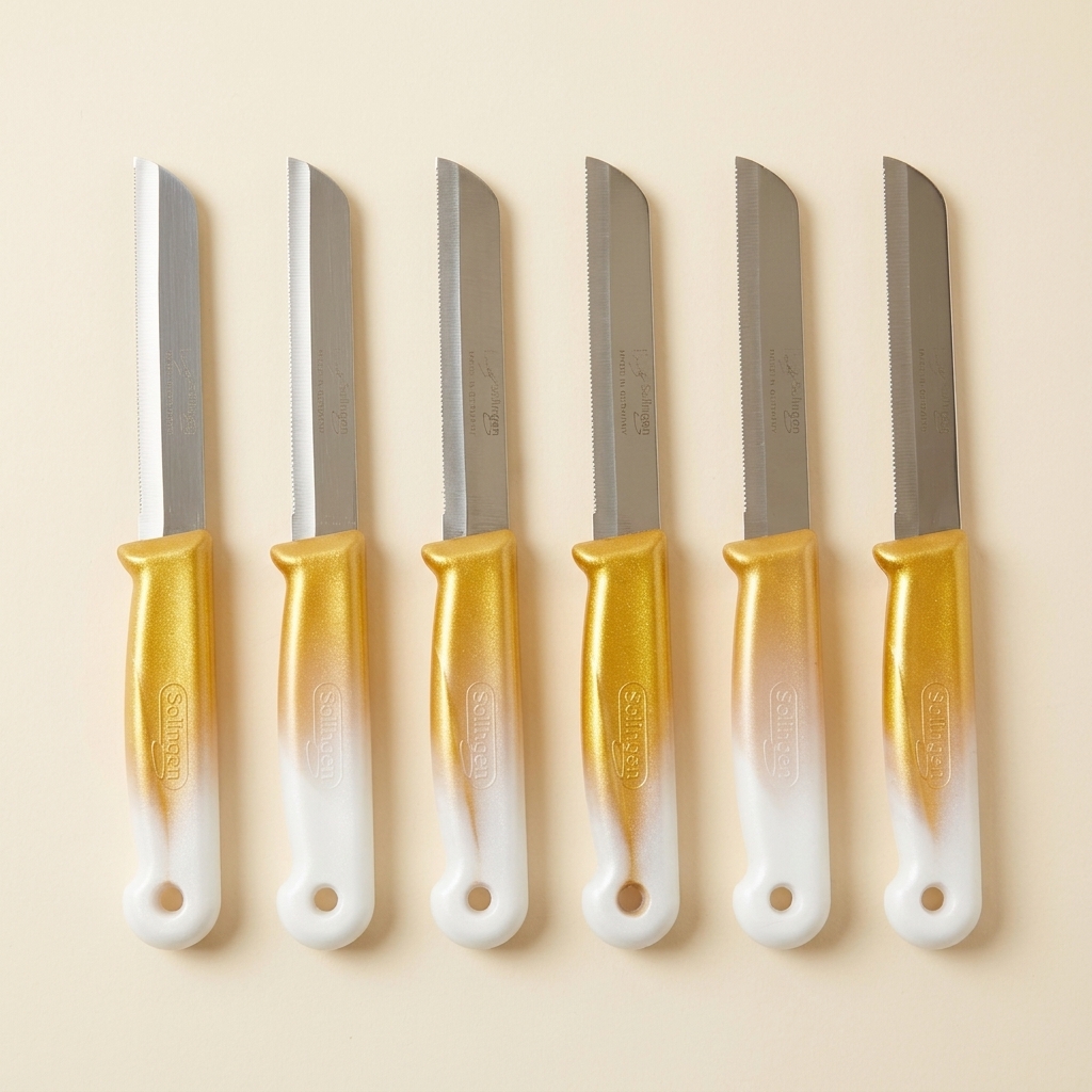 Lot de 6 couteaux de cuisine Solingen à lame dentelée - Blanc et doré