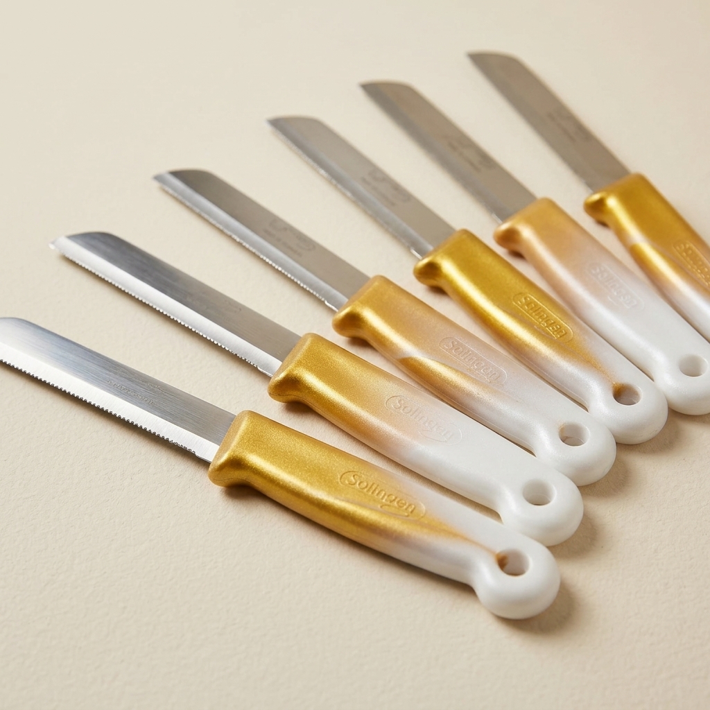 Lot de 6 couteaux de cuisine Solingen à lame dentelée - Blanc et doré