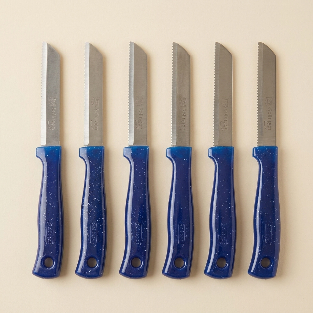 Lot de 6 couteaux d'office Solingen à lame dentée bleu pailleté