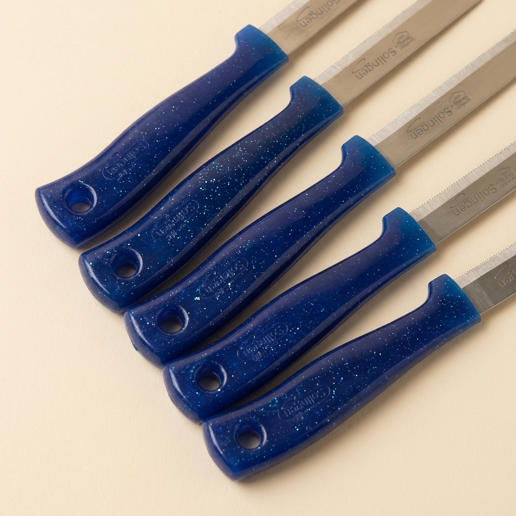 Lot de 6 couteaux d'office Solingen à lame dentée bleu pailleté