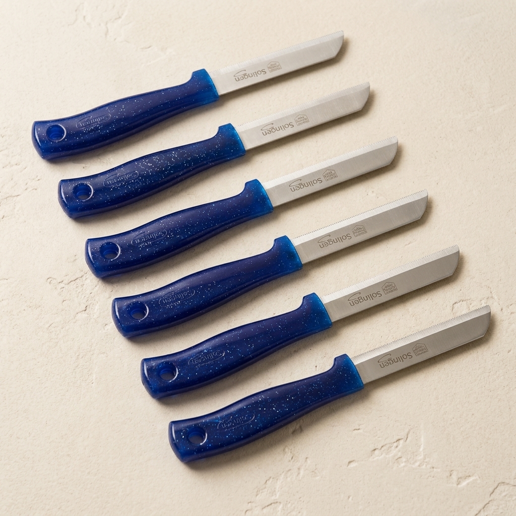Lot de 6 couteaux d'office Solingen à lame dentée bleu pailleté