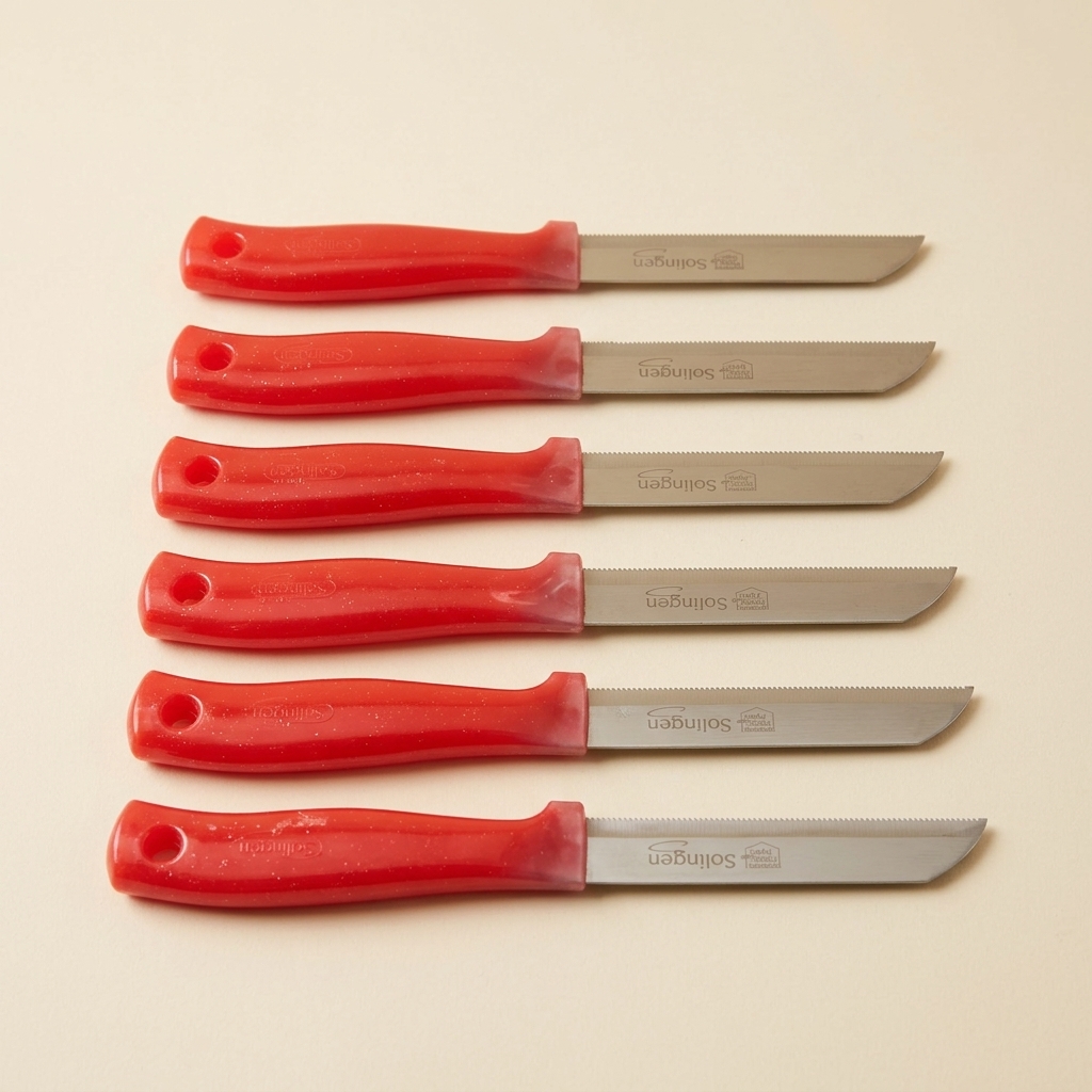 Lot de 6 Couteaux de Cuisine Solingen à Lame Dentée - Rouge