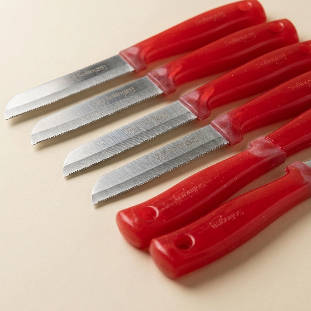 Lot de 6 Couteaux de Cuisine Solingen à Lame Dentée - Rouge