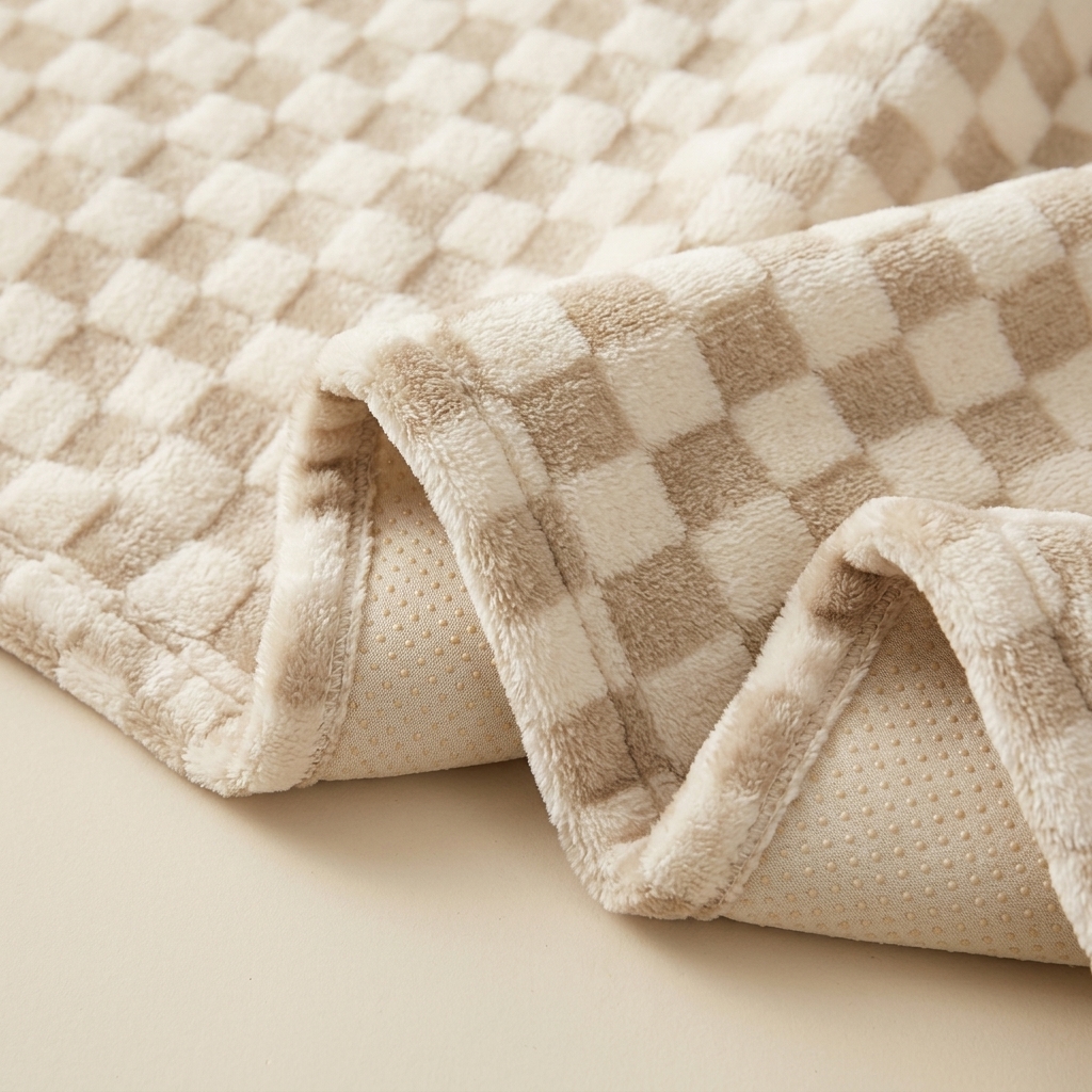 Housse de Canapé Antidérapante à Motif Damier Beige