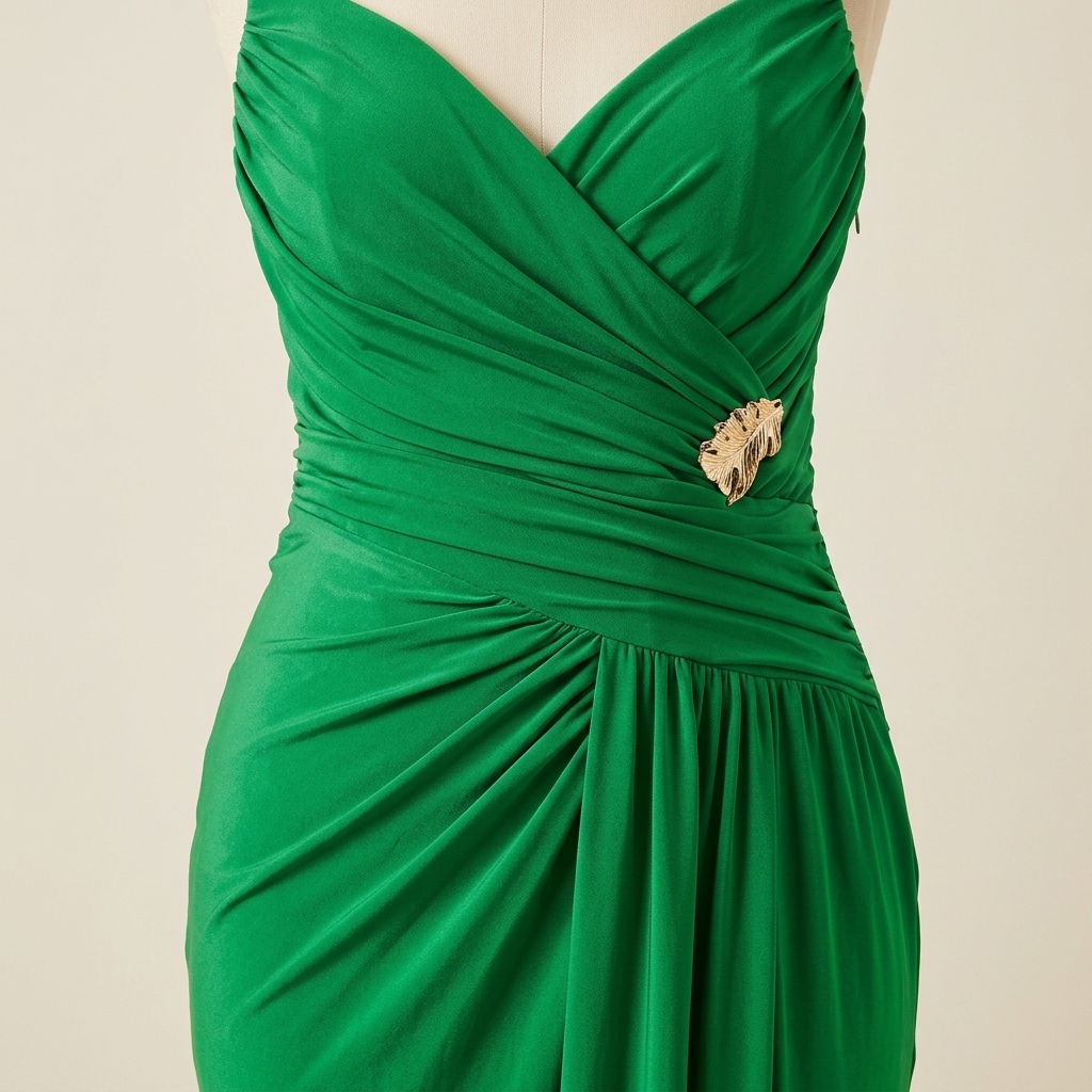 Robe de Soirée Longue Drapée Verte à Fente