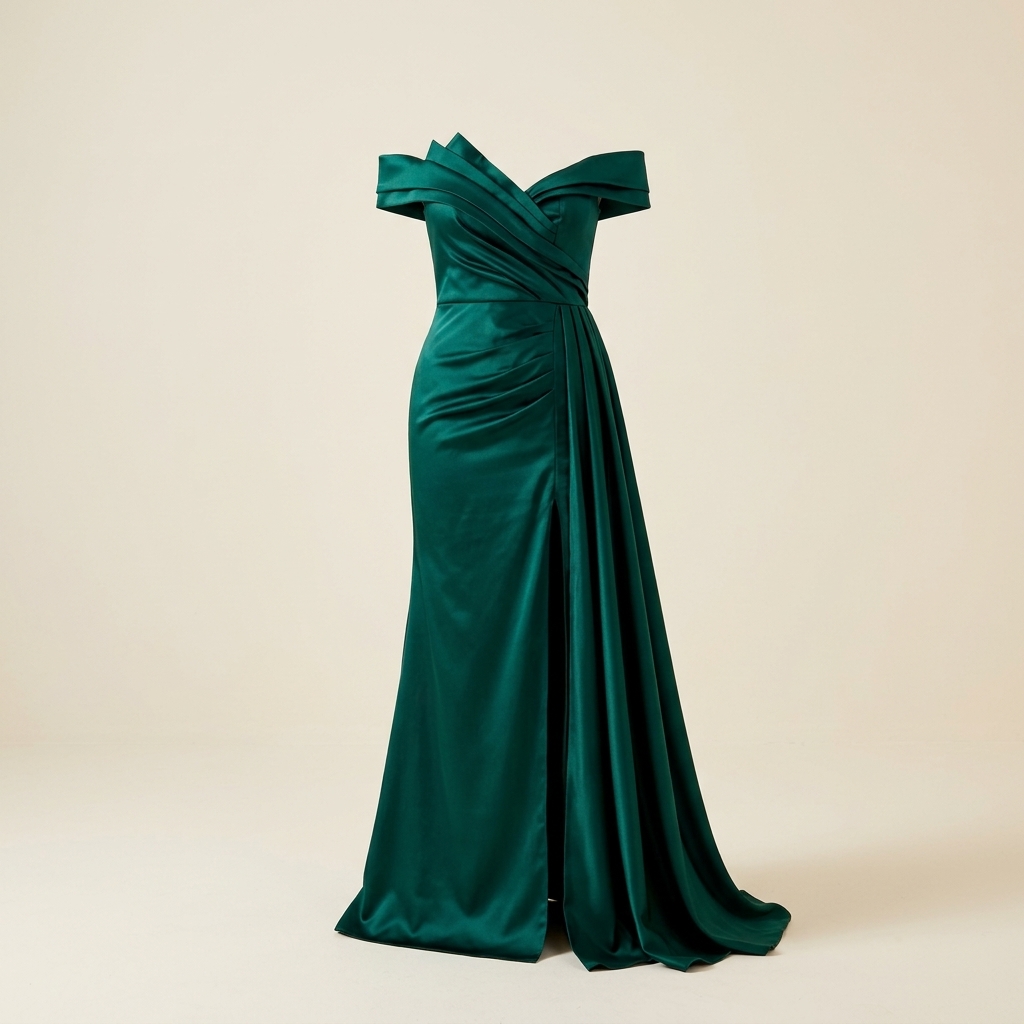 Robe de Soirée Longue en Satin Vert Émeraude avec Fente