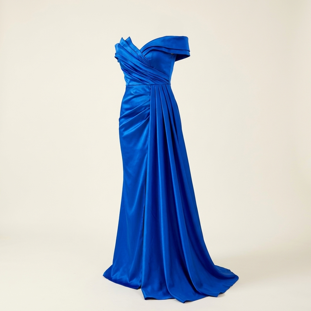 Robe de Soirée Longue en Satin Bleu Roi à Épaules Dénudées