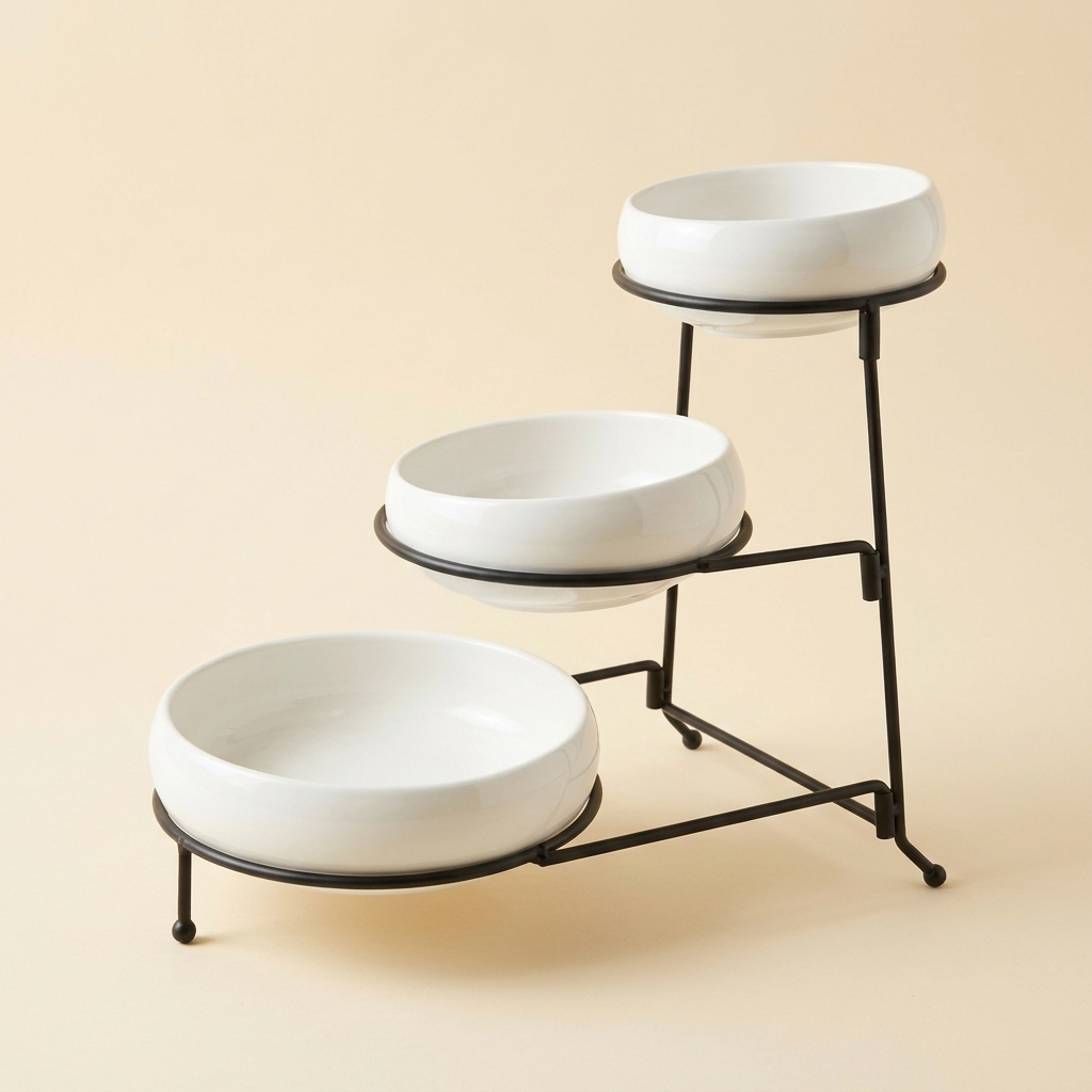 Présentoir de Service 3 Étages en Porcelaine et Métal - Almina Belicia