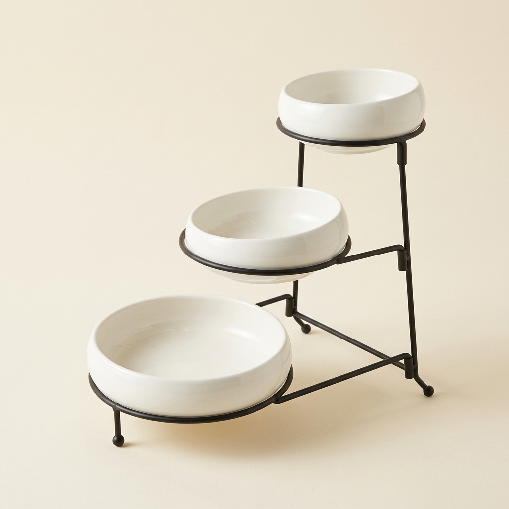 Présentoir de Service 3 Étages en Porcelaine et Métal - Almina Belicia