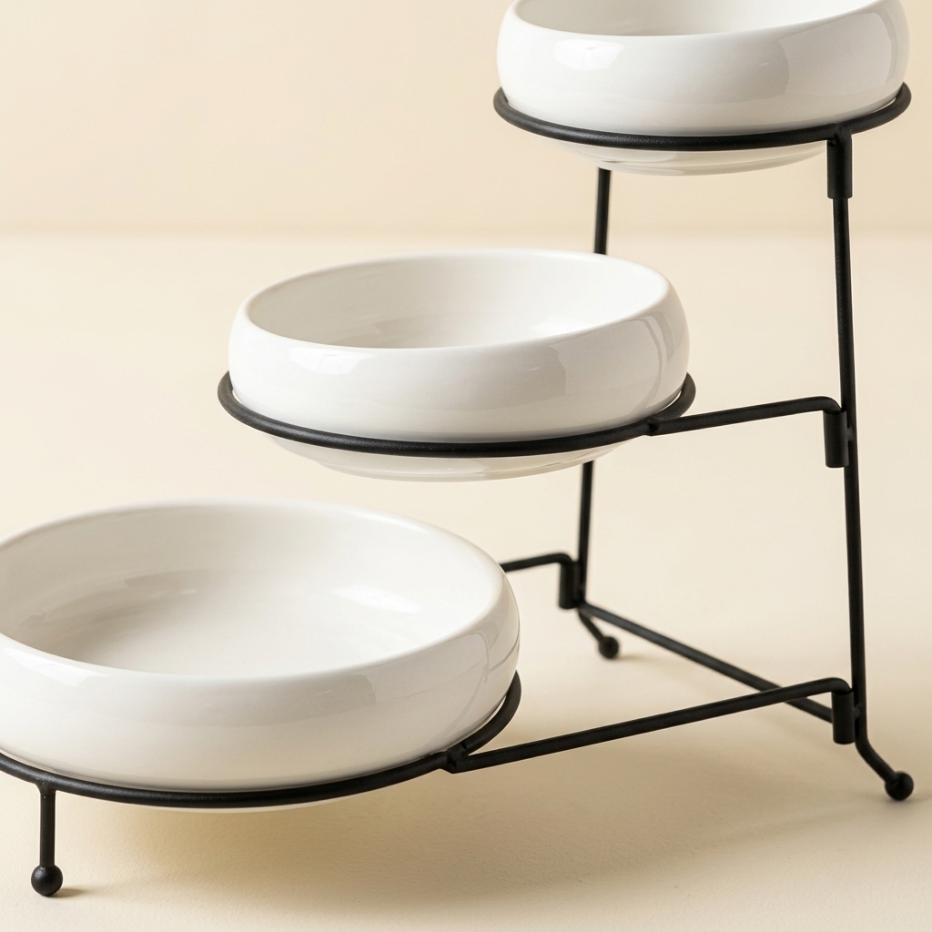 Présentoir de Service 3 Étages en Porcelaine et Métal - Almina Belicia