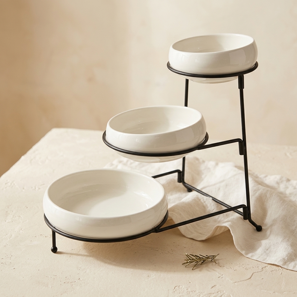 Présentoir de Service 3 Étages en Porcelaine et Métal - Almina Belicia