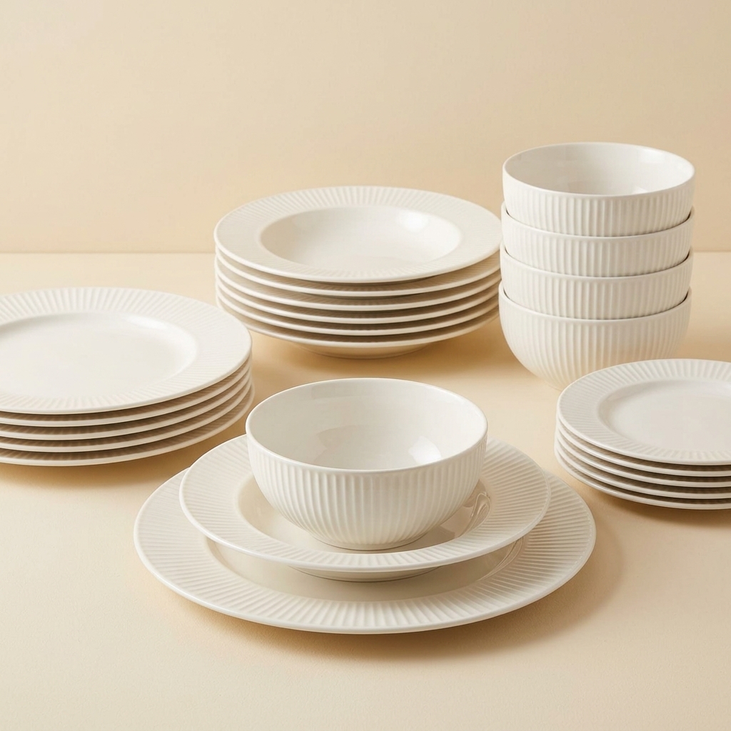 Service de Table 24 Pièces 6 Personnes en Porcelaine Blanche - Modèle Anna