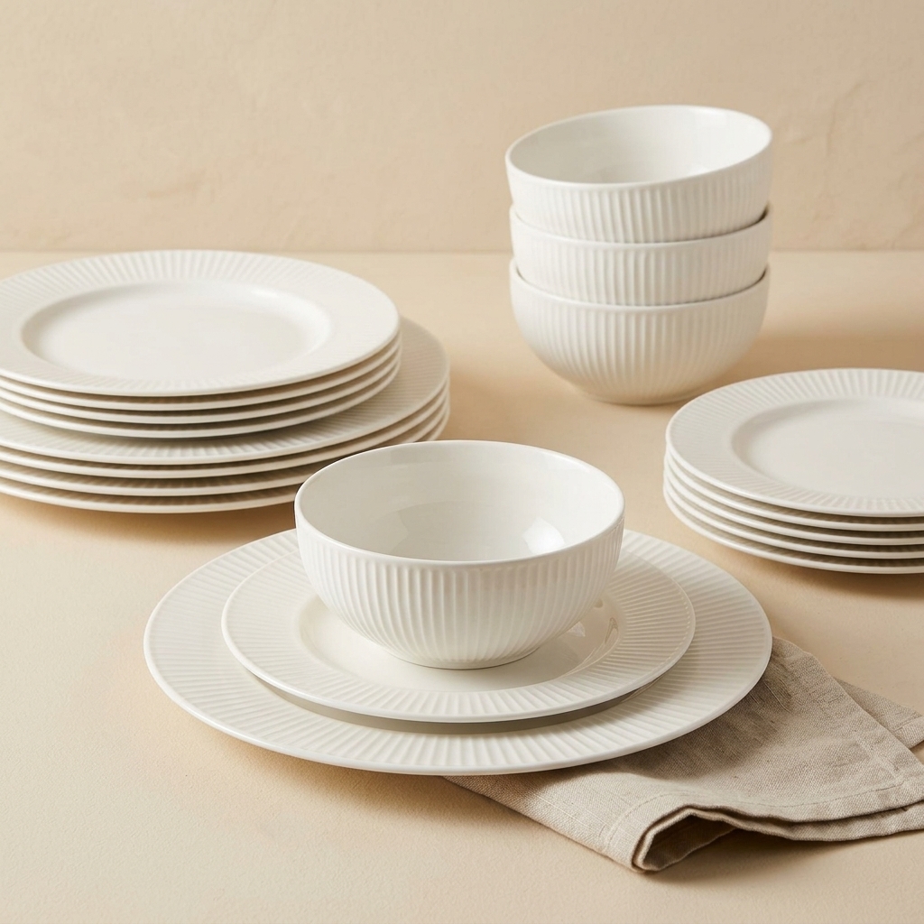 Service de Table 24 Pièces 6 Personnes en Porcelaine Blanche - Modèle Anna