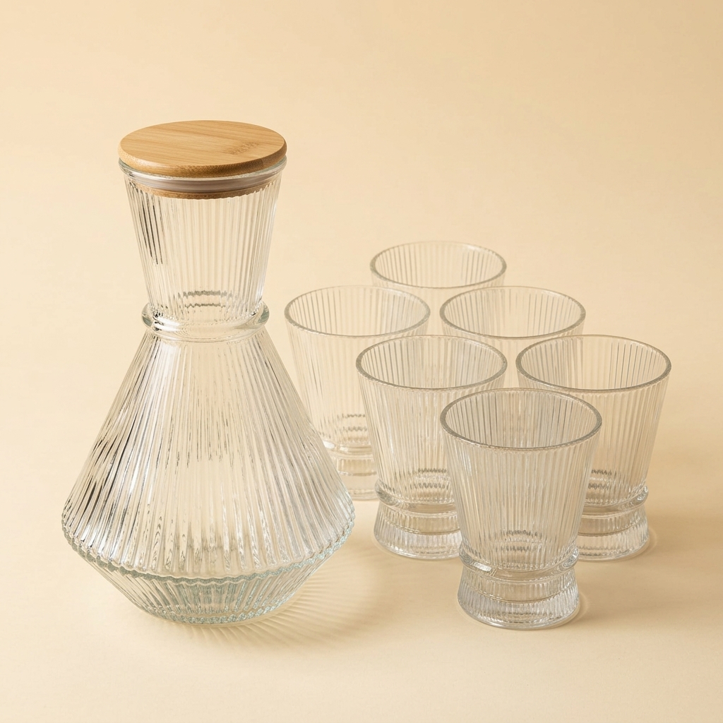 Service Carafe et 6 Verres en Verre Cannelé - Bricard Estella (7 Pièces)