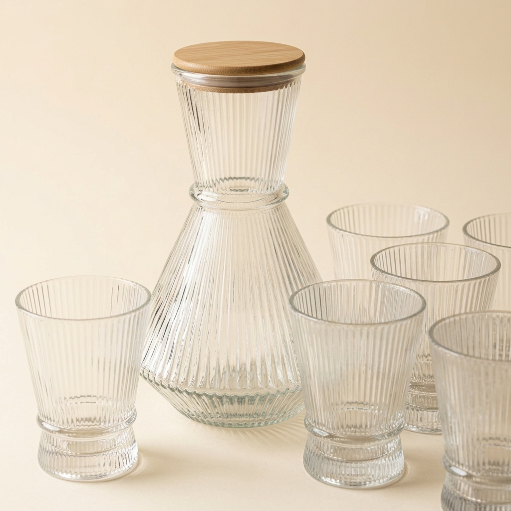 Service Carafe et 6 Verres en Verre Cannelé - Bricard Estella (7 Pièces)