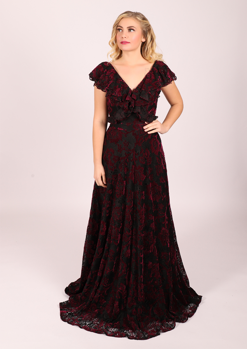 Robe en velours - noir/bordeaux