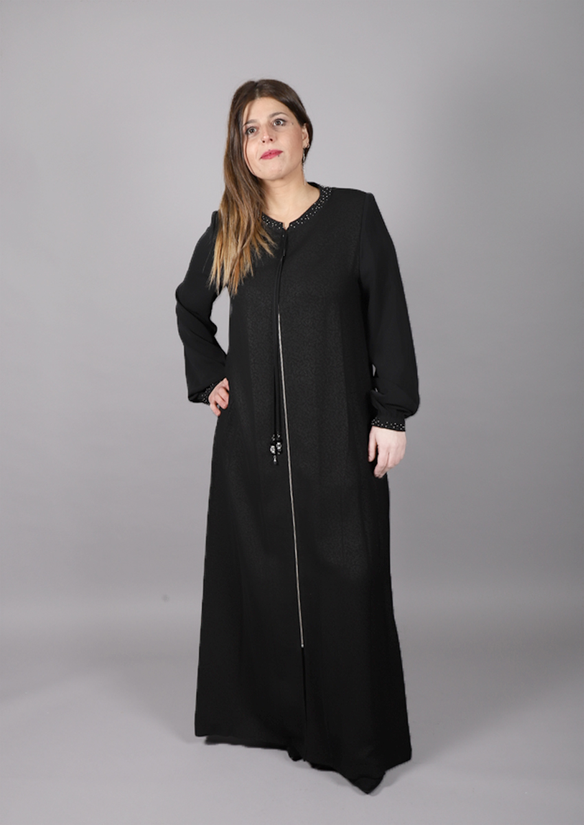 Abaya Doque noir à strass simple