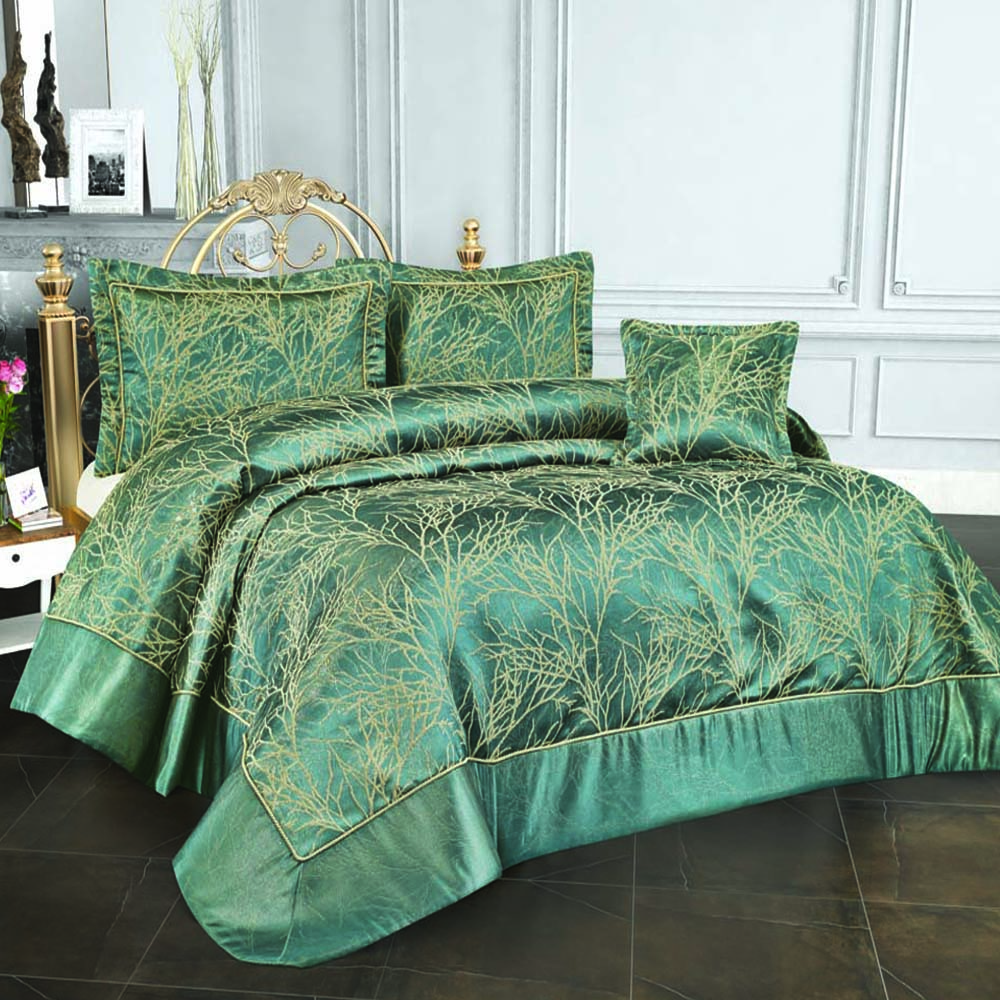 Couvre lit 2 personnes Ipekce home Pirlanta vert/doré 