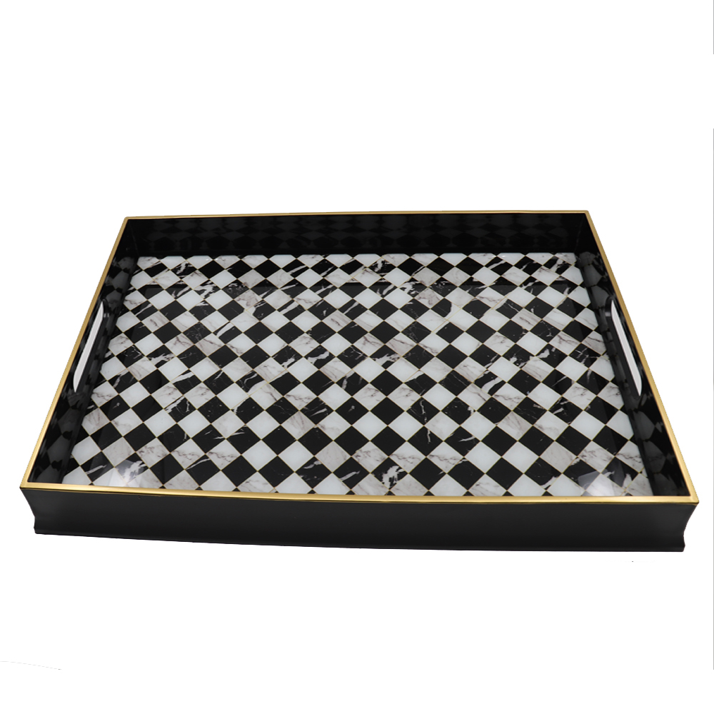 Plateau décoratif carreaux blanc/noir