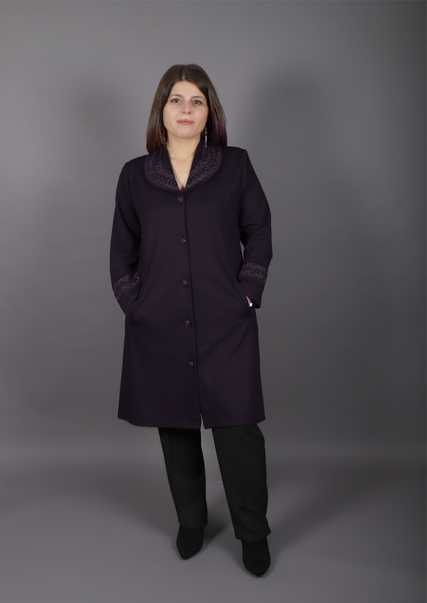 Veste, 5 boutons, Col châle brodé violet 